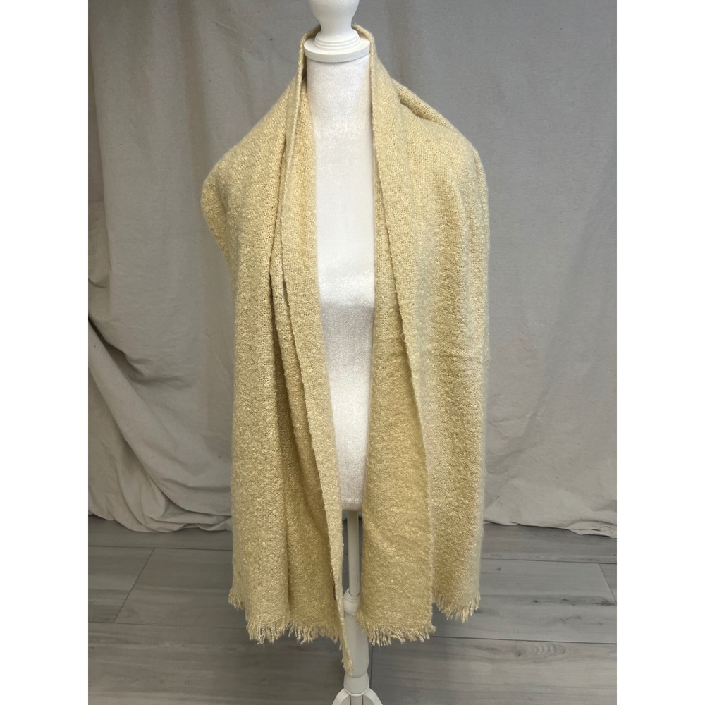 Quiet Luxury Boucle Knit Boho Scarf Cream 76" x 24.5" Wrap Soft Girl Preppy